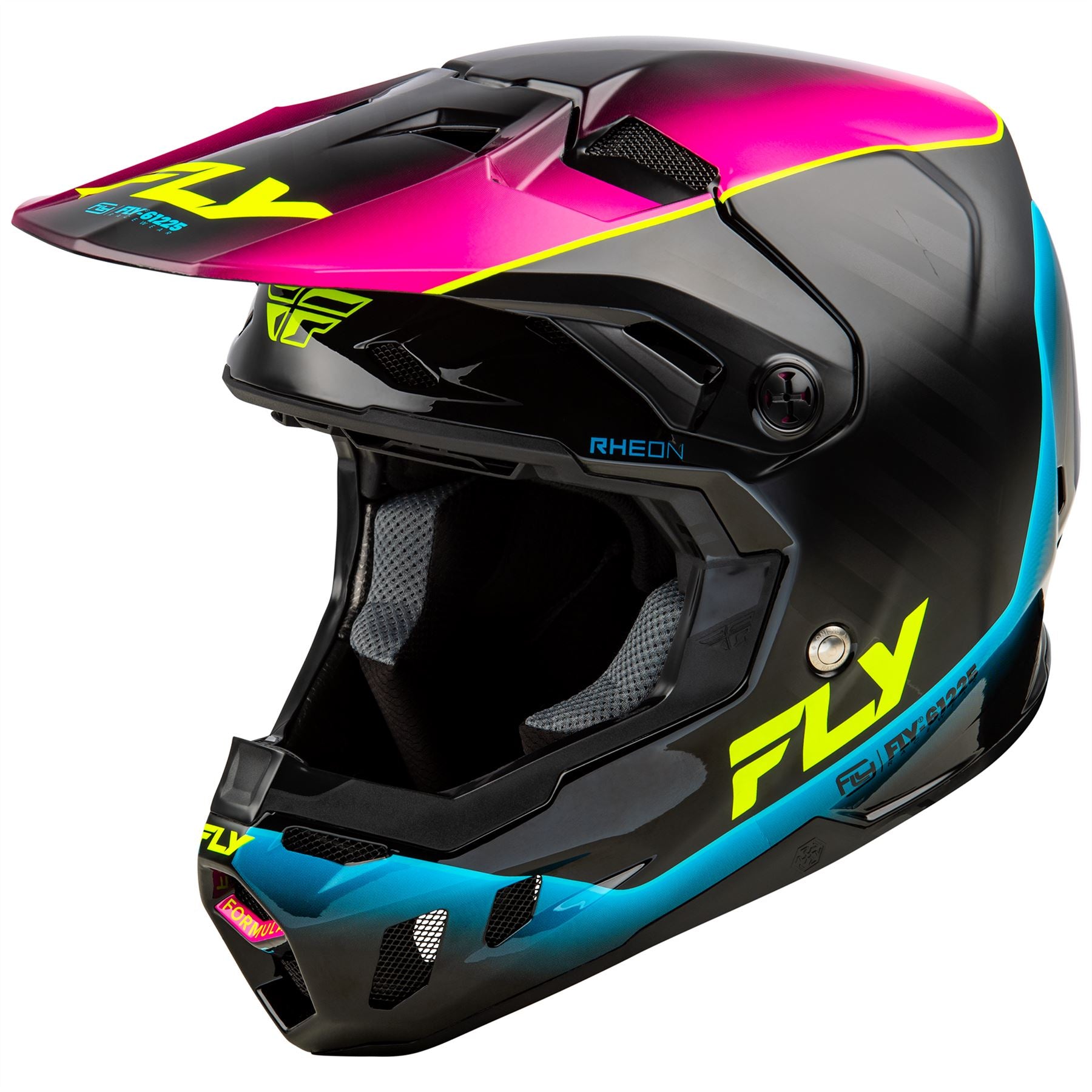 Fly Racing 2025 Formula CC Underglow Motocross Helmet Black Pink Blue